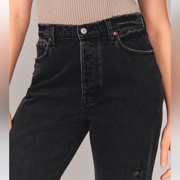 Abercrombie High Rise Dad Jeans size 26 short black distressed - Picture 6 of 15